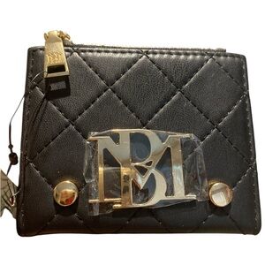 Badgley Mischka Black Quilted Wallet with Gold Accents